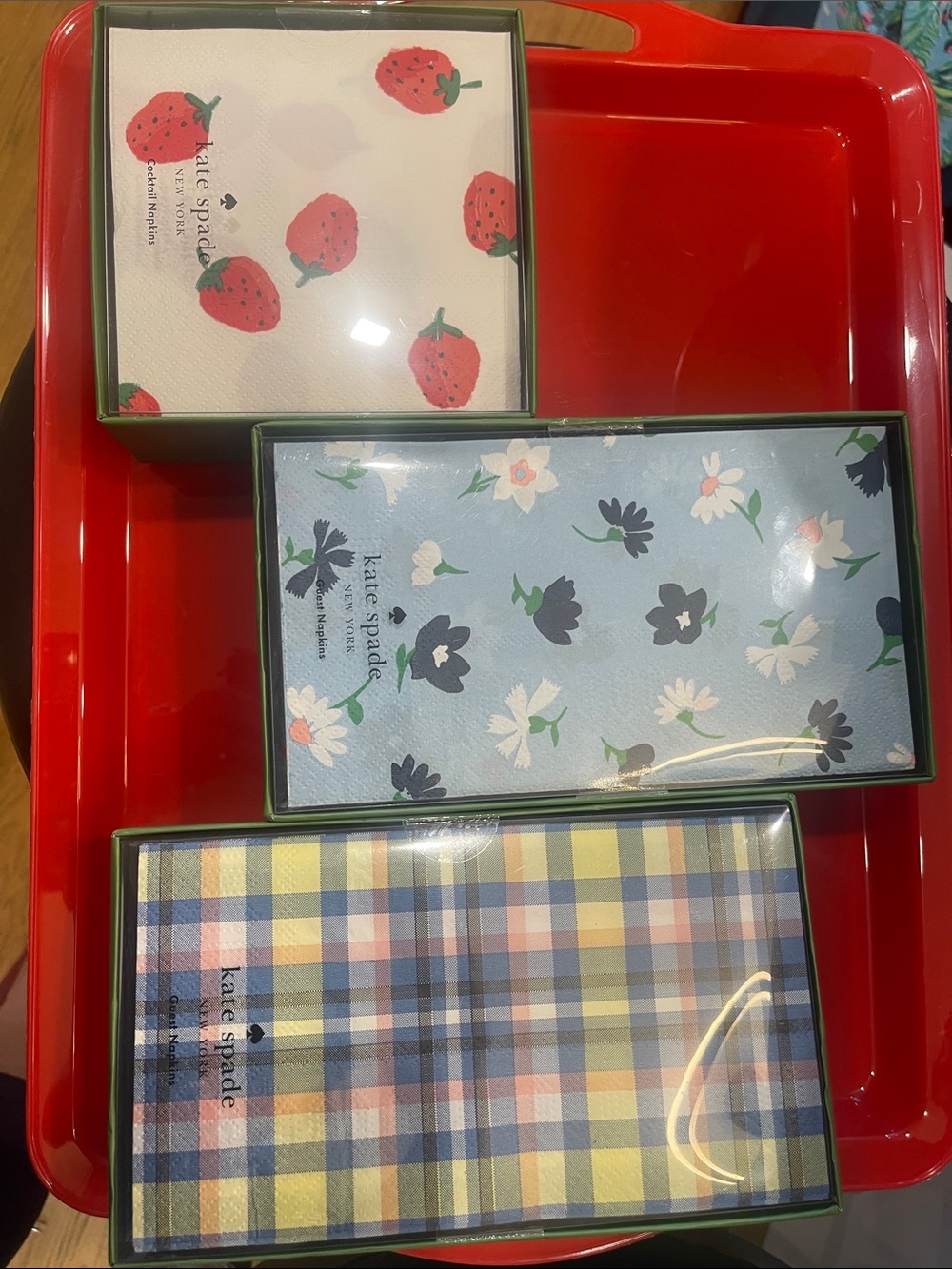 kate spade Strawberry, Blue Floral & Plaid Napkin Gift Set